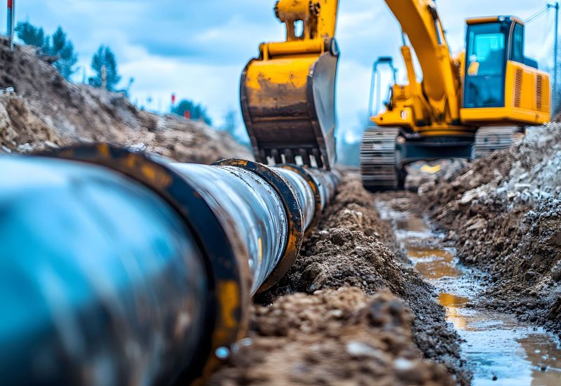 Construction equipment installing pipeline in Louisiana